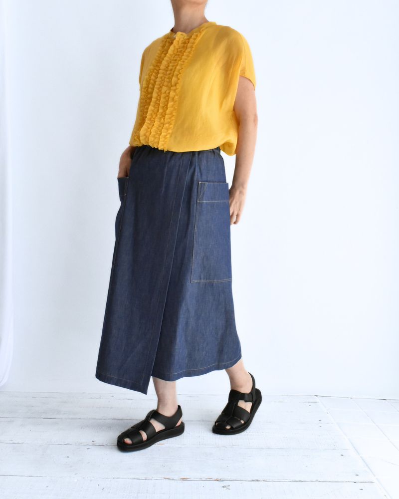 HEART-DENIM Asymmetrical Wrap Skirt in Blue