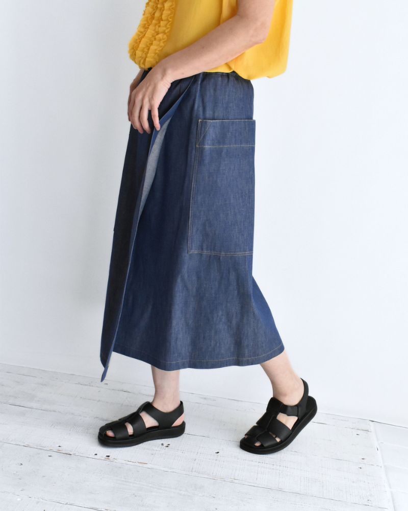HEART-DENIM Asymmetrical Wrap Skirt in Blue