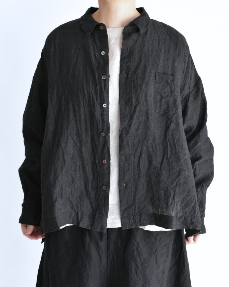 Handwoven 60×60 Linen Square Shirt in Black