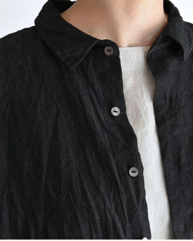 Handwoven 60×60 Linen Square Shirt in Black