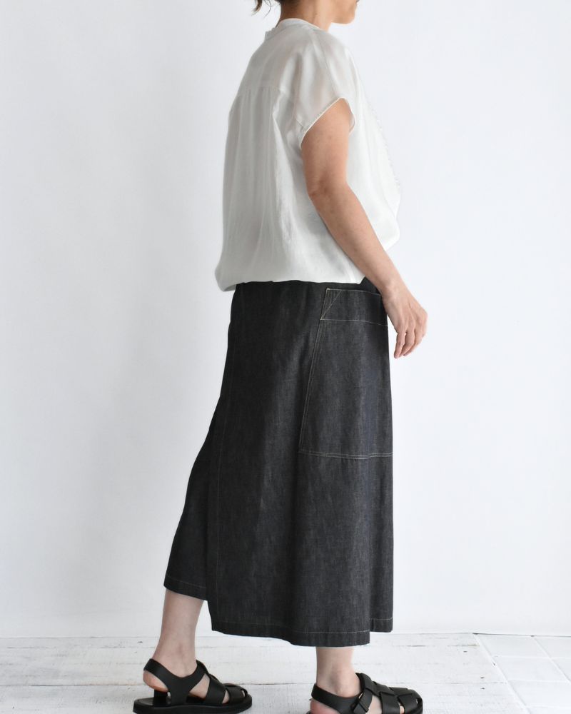 HEART-DENIM Asymmetrical Wrap Skirt in Indigo