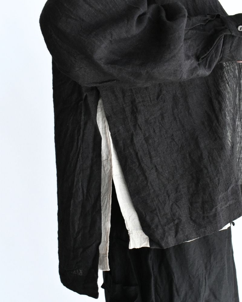 Handwoven 60×60 Linen Square Shirt in Black