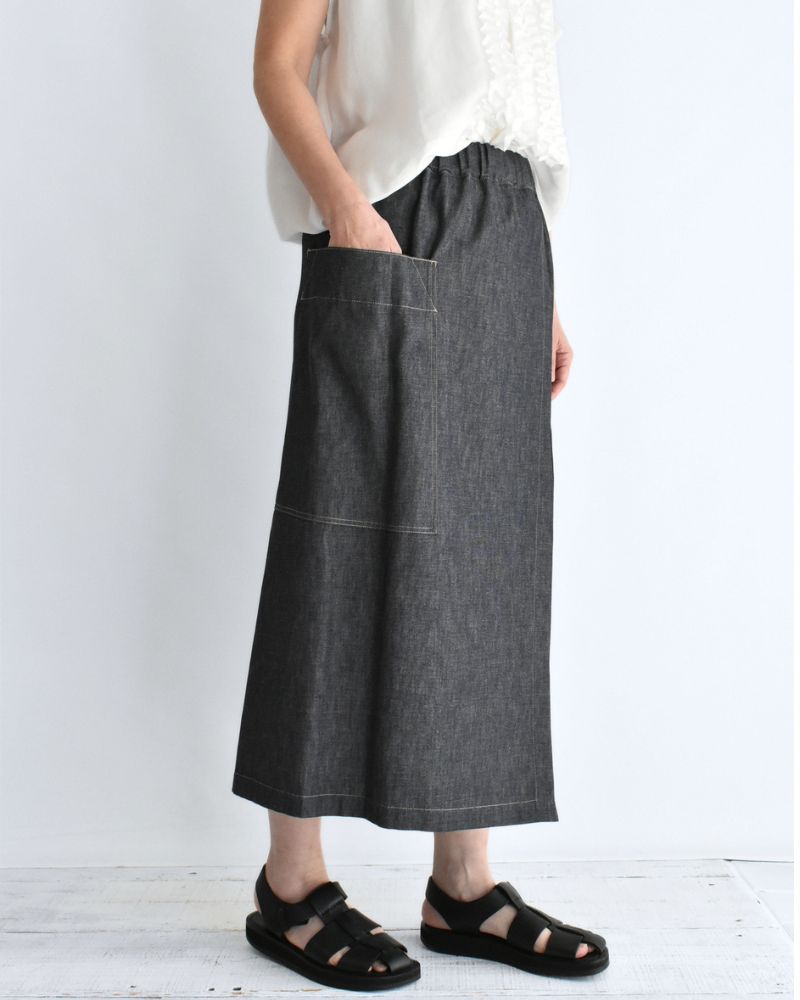 HEART-DENIM Asymmetrical Wrap Skirt in Indigo