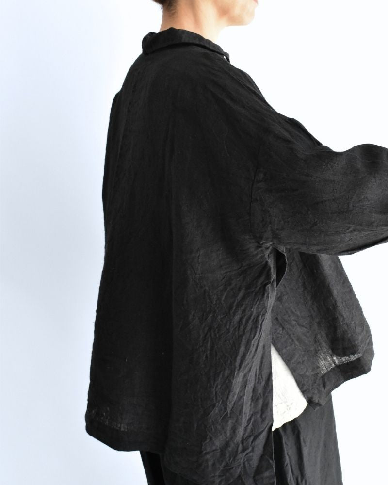 Handwoven 60×60 Linen Square Shirt in Black