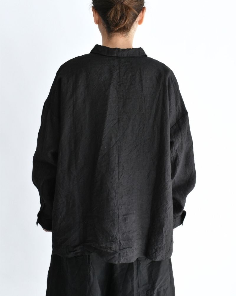 Handwoven 60×60 Linen Square Shirt in Black