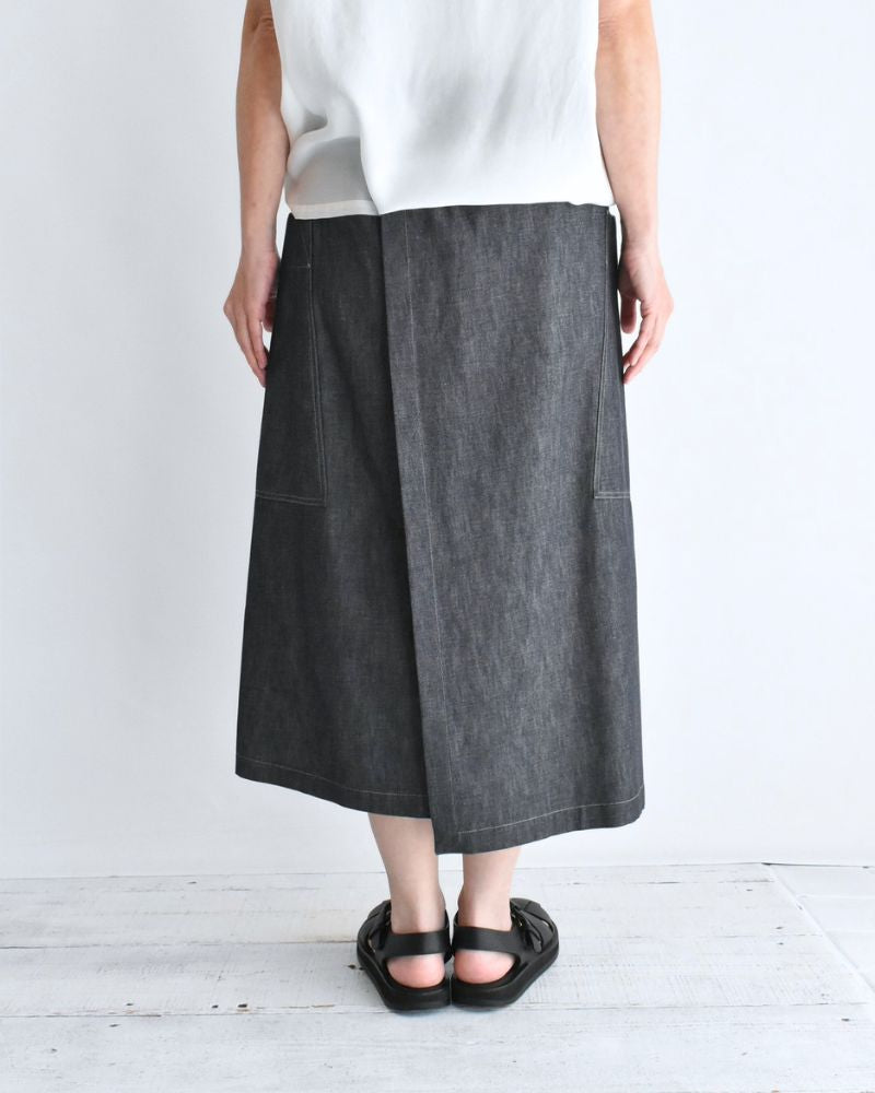 HEART-DENIM Asymmetrical Wrap Skirt in Indigo