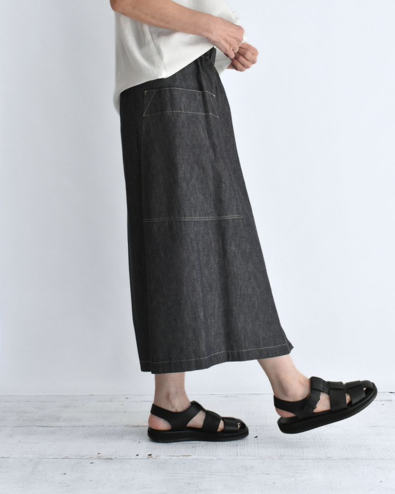 HEART-DENIM Asymmetrical Wrap Skirt in Indigo
