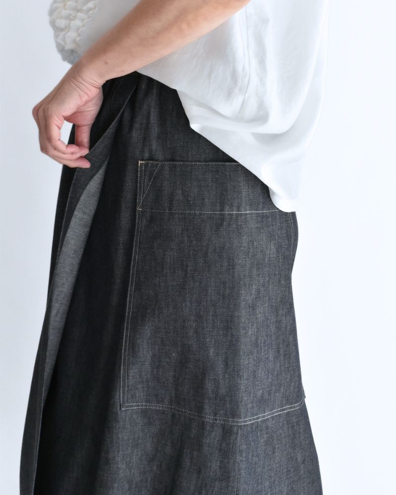 HEART-DENIM Asymmetrical Wrap Skirt in Indigo