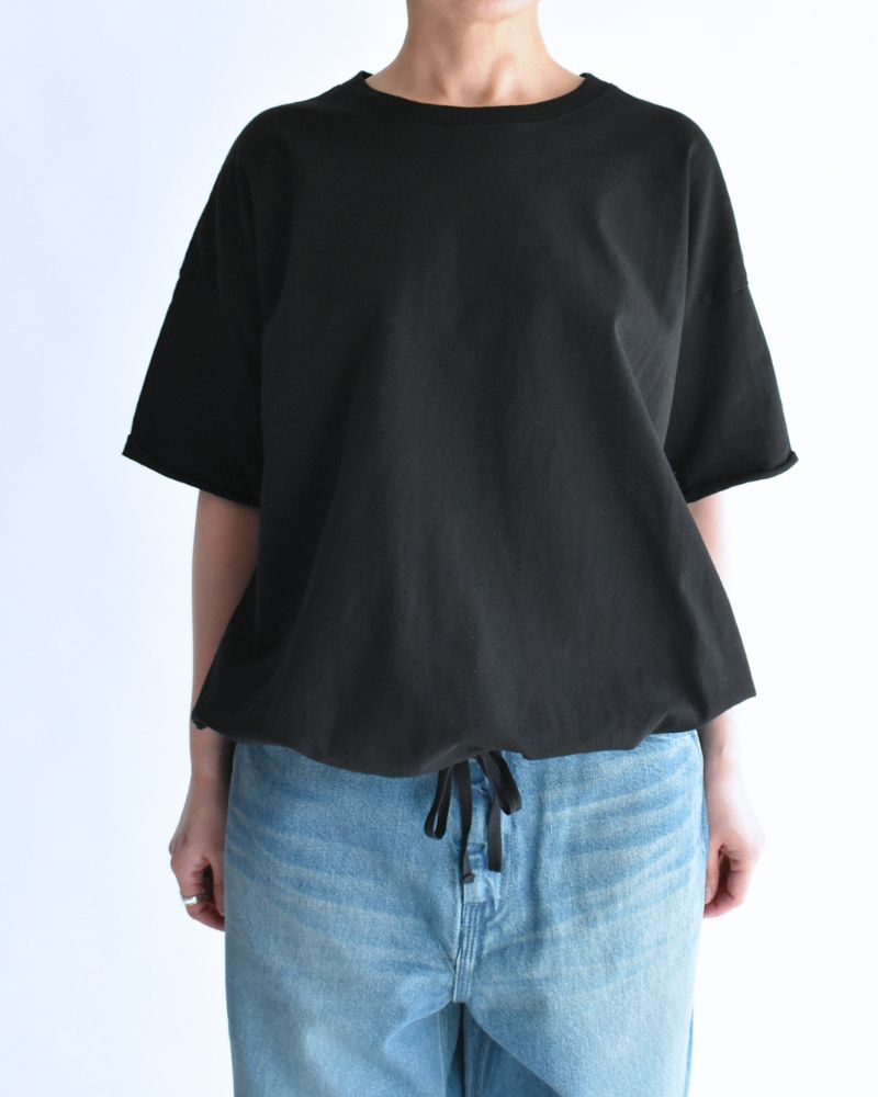Half-Sleeve Drawstring T-shirt in Black