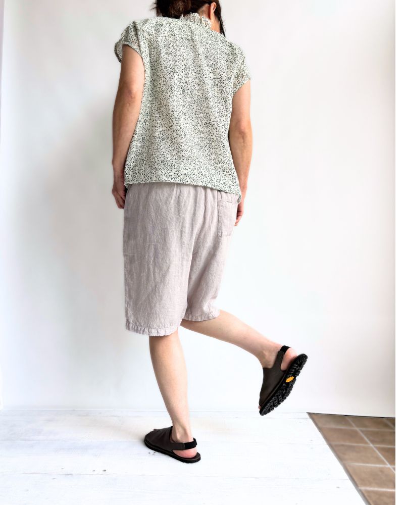 60'S LINEN OVERDYE EASYCROPPED SHORT PANTS in Gray