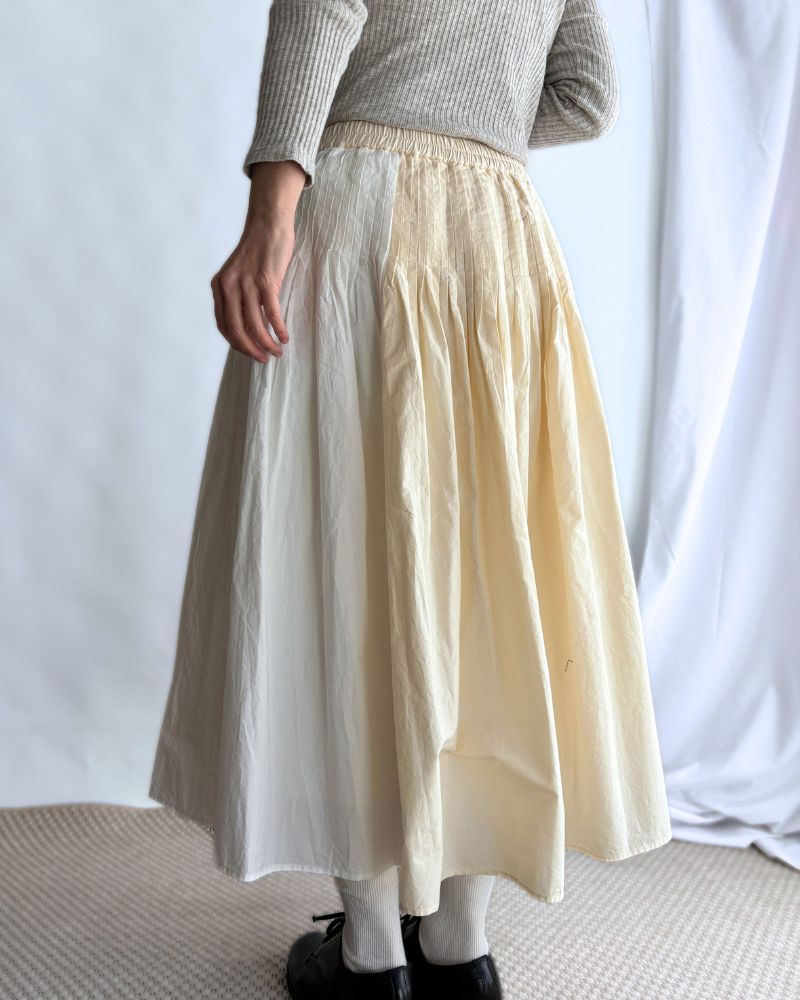 40s ORGANIC POPLIN(PATCHWORK) PINTUCK FLARED SKIRT WITH CRAZY PATCH WORK in Natural/White