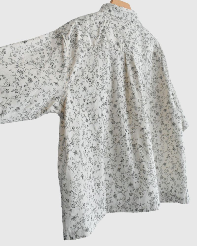 Linen cotton flower shirt in Natural