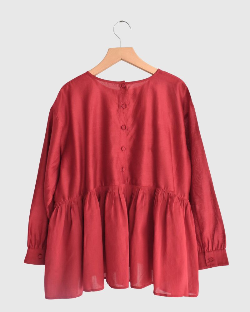 RAHASTHAN TUCK GATHERED PULLOVER in Red