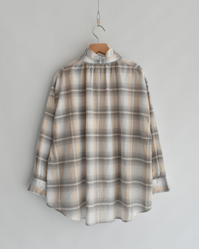 Light Madras Ruffle Blouse in Light Charcoal