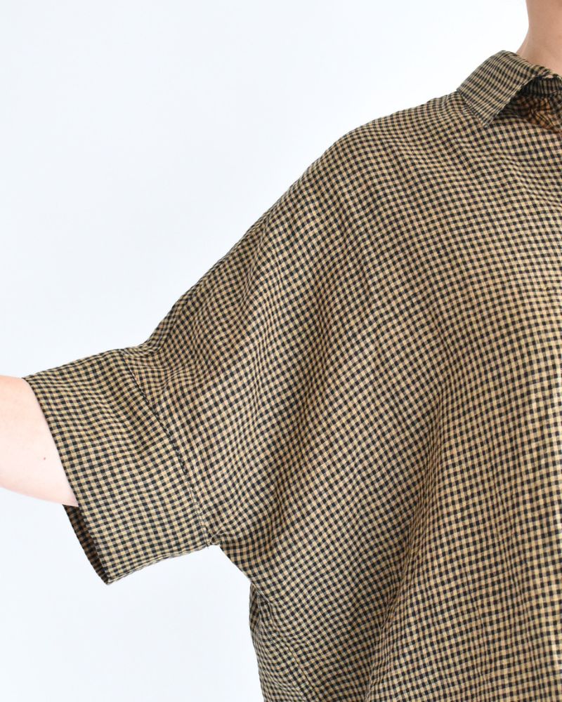 Wide Cuffed Shirt in Camel/Black