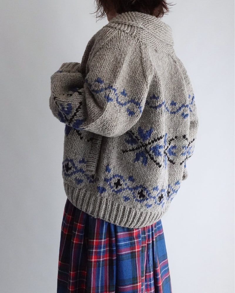 Wool Hand Knit Cardigan in Gray