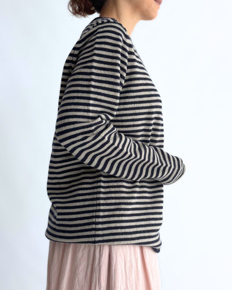 Border knit pullover in Pebblegray/Navy