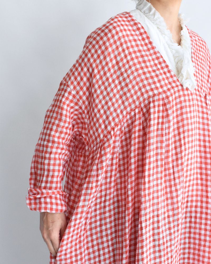 Gingham Check Linen Dress in RedCheck