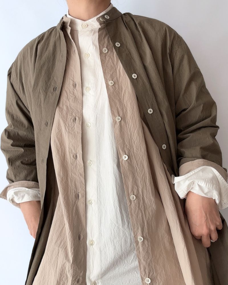 Band Collar Long Shirt in Khaki