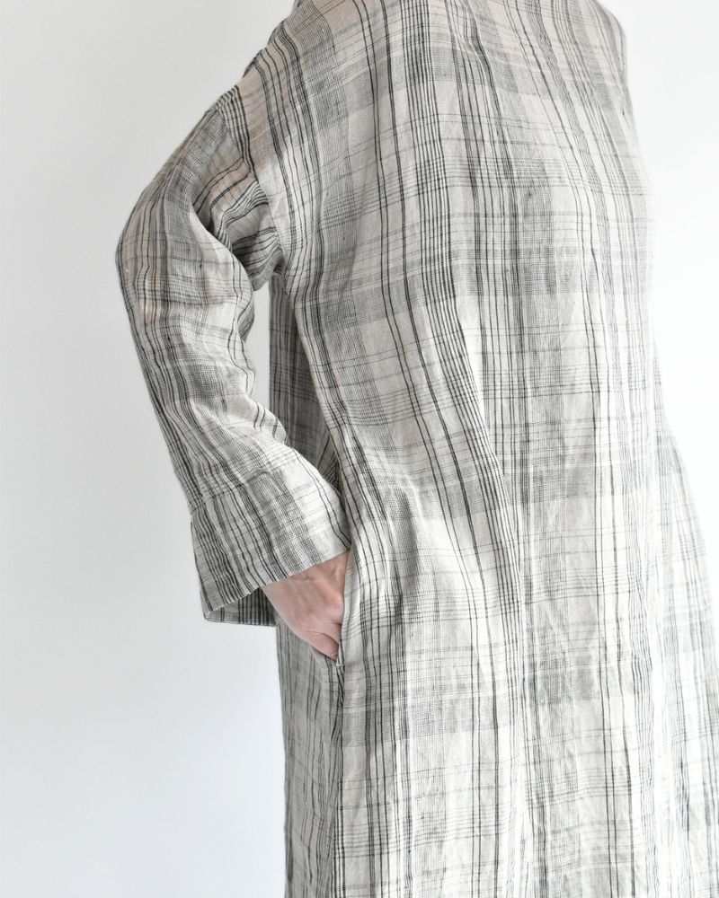 Linen Check Dress in Natural