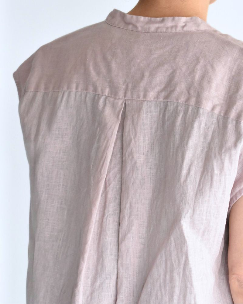 Linen Frill Sleeveless Blouse in Ash Pink