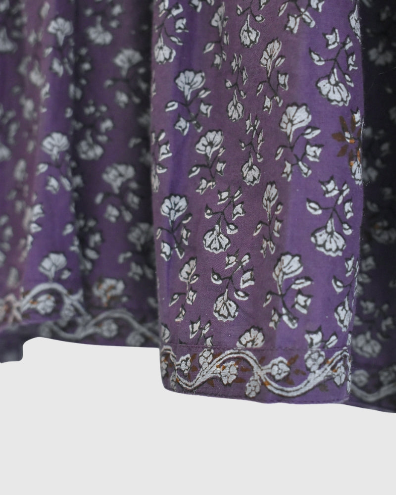 Crew-Neck Button Shirt with Pintuck in Purple