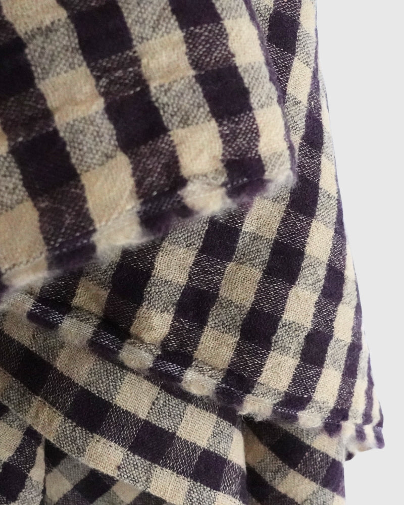 Wool Linen Gingham Check Stole in Camel/Brown