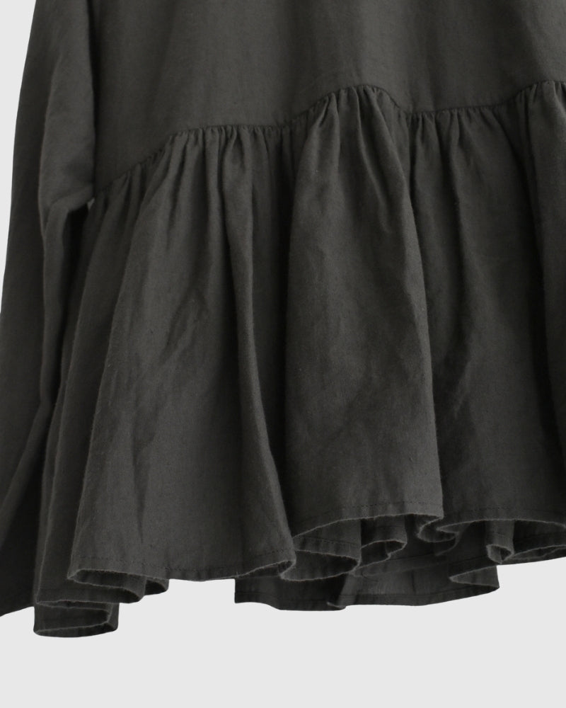Twill Cotton Khadi Plain Frill Cache Coeur in Charcoal