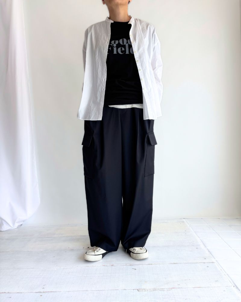 Band Collar Big Shirt in White