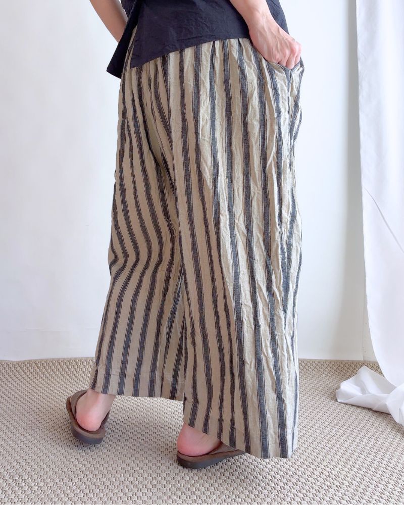 Linen Cotton Stripe Pants in Natural/Indigo