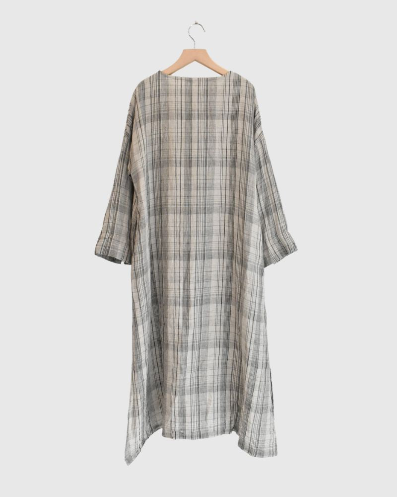 Linen Check Dress in Natural