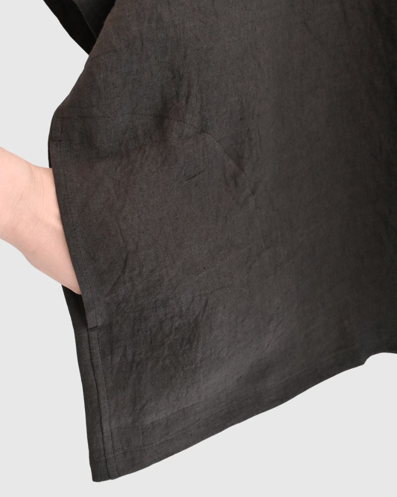 Boat Neck Wide Blouse (Linen) in Brown