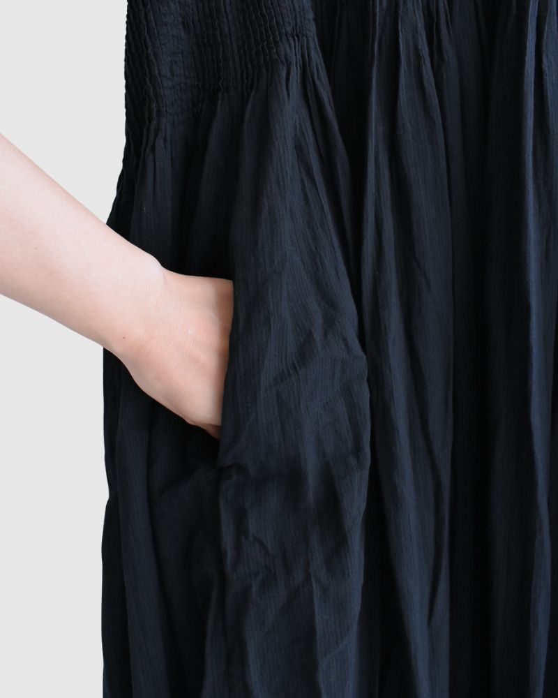 Crew-Neck F/SL Dress with Pintuck in Marine