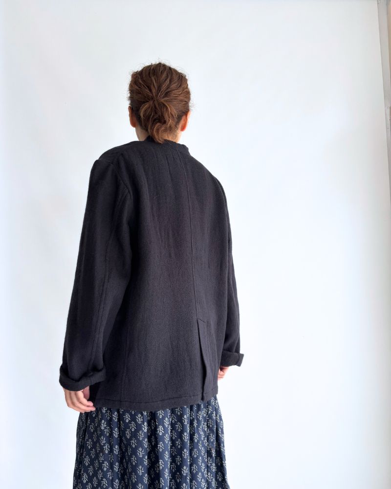 STAND COLLAR FLY FRONT JACKET in Navy