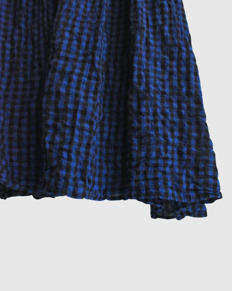 Block Check Sleeveless Gathered Dress in Navy