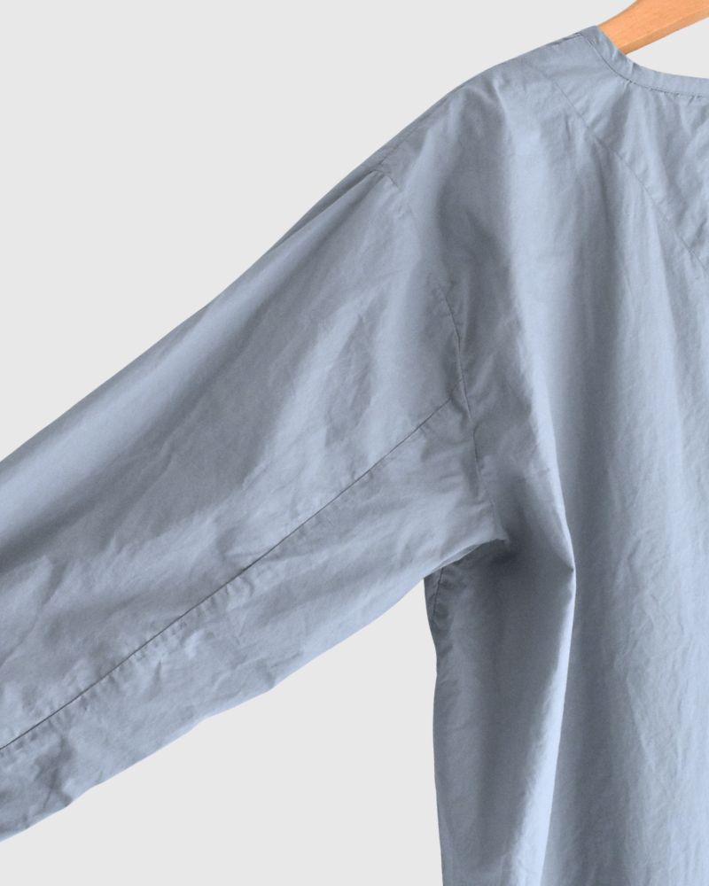 60s COTTON POPLIN OVERDYE HENRY NECK SHIRT in Blue