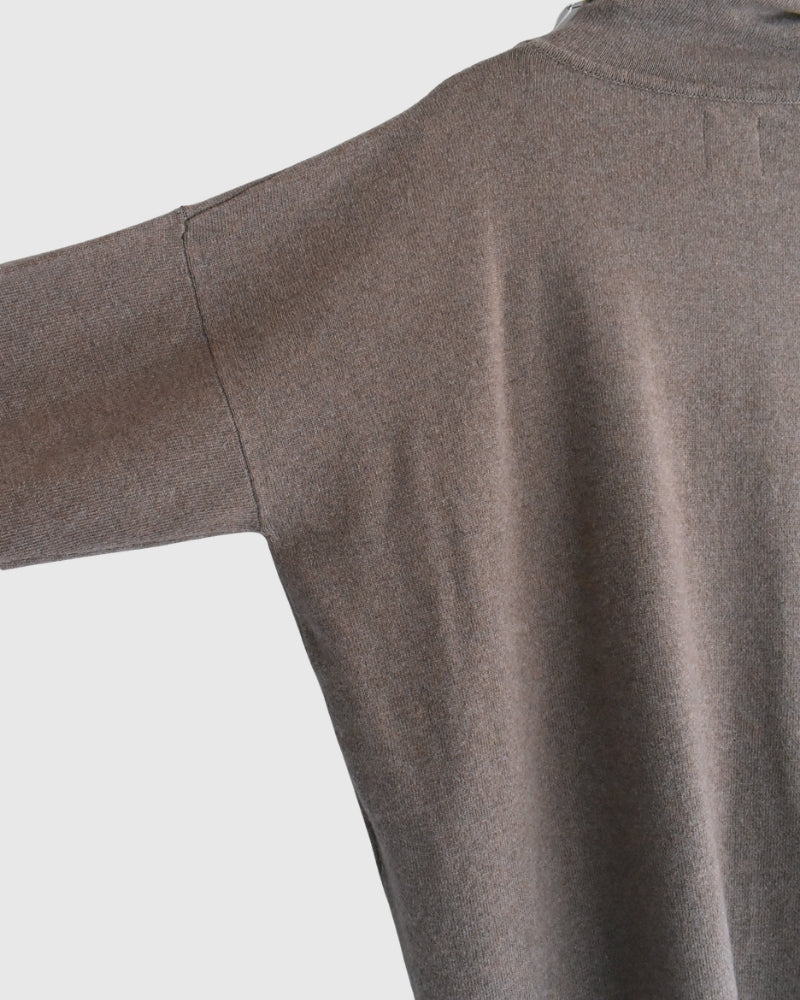 12GG Plain Stitch Drop Shoulder Polo Neck with Slit in Mocha
