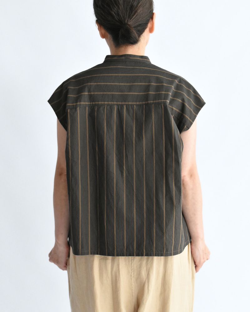 SMILE-W French sleeve blouse with scarf in BrownStripe