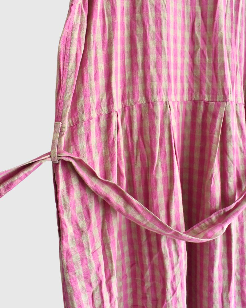 Linen Cotton Gingham Dress in Pink/Natural