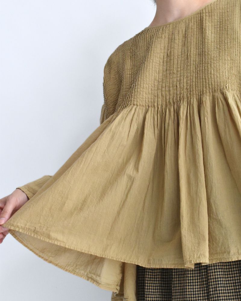 Crew-Neck 3/4 SL Shirt with Mini Pintuck in GreyKhaki