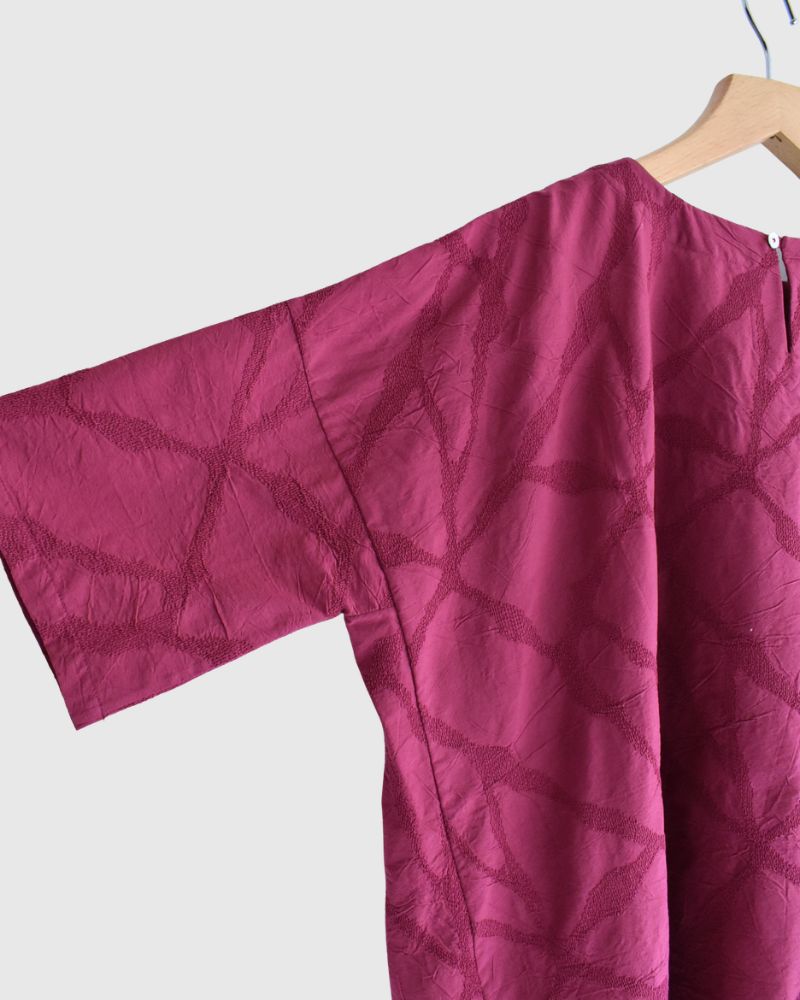 Panel Pullover Blouse (Embroidered) in Rose