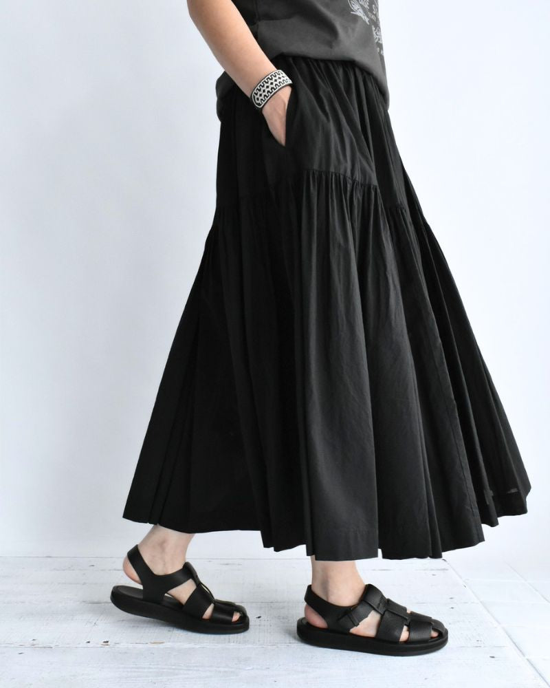 Tiered Gathered Cotton Skirt in Black