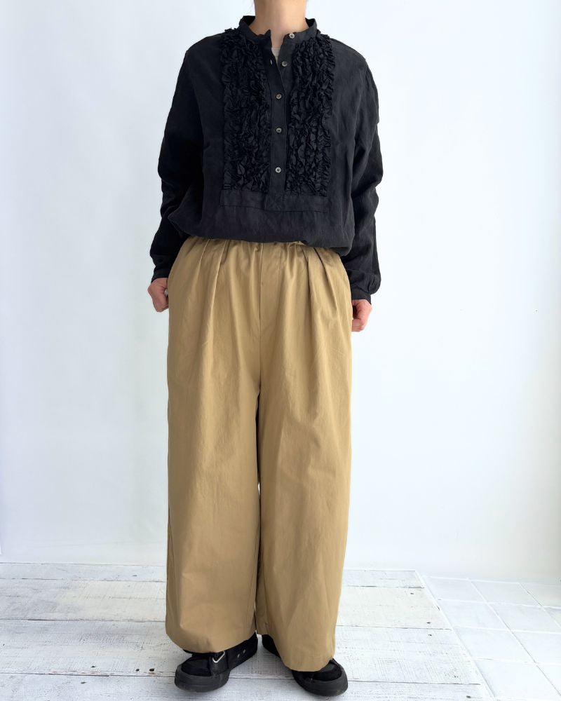 COTTON/LINEN DYED WEATHER 2TUCK WIDE EASY PANTS in Beige