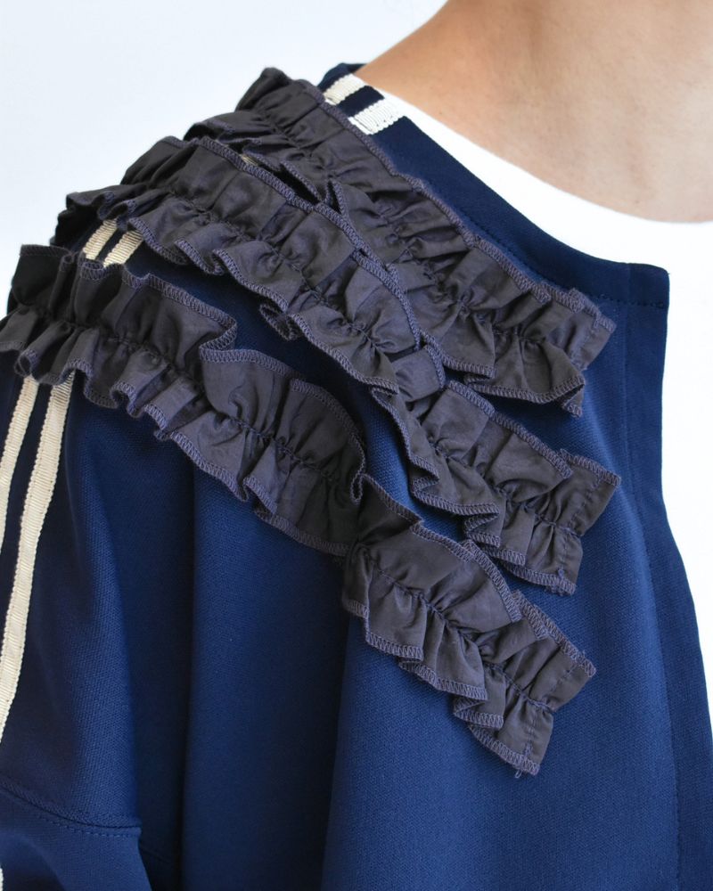 Track Frill Cardigan in Navy