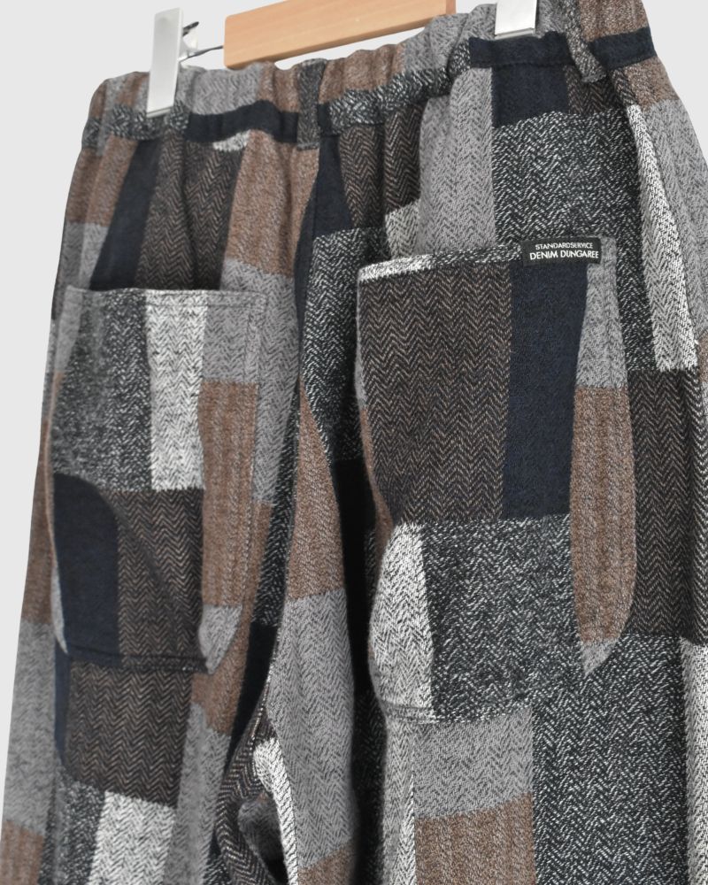 Patchwork Brushed Check Pants in Gray