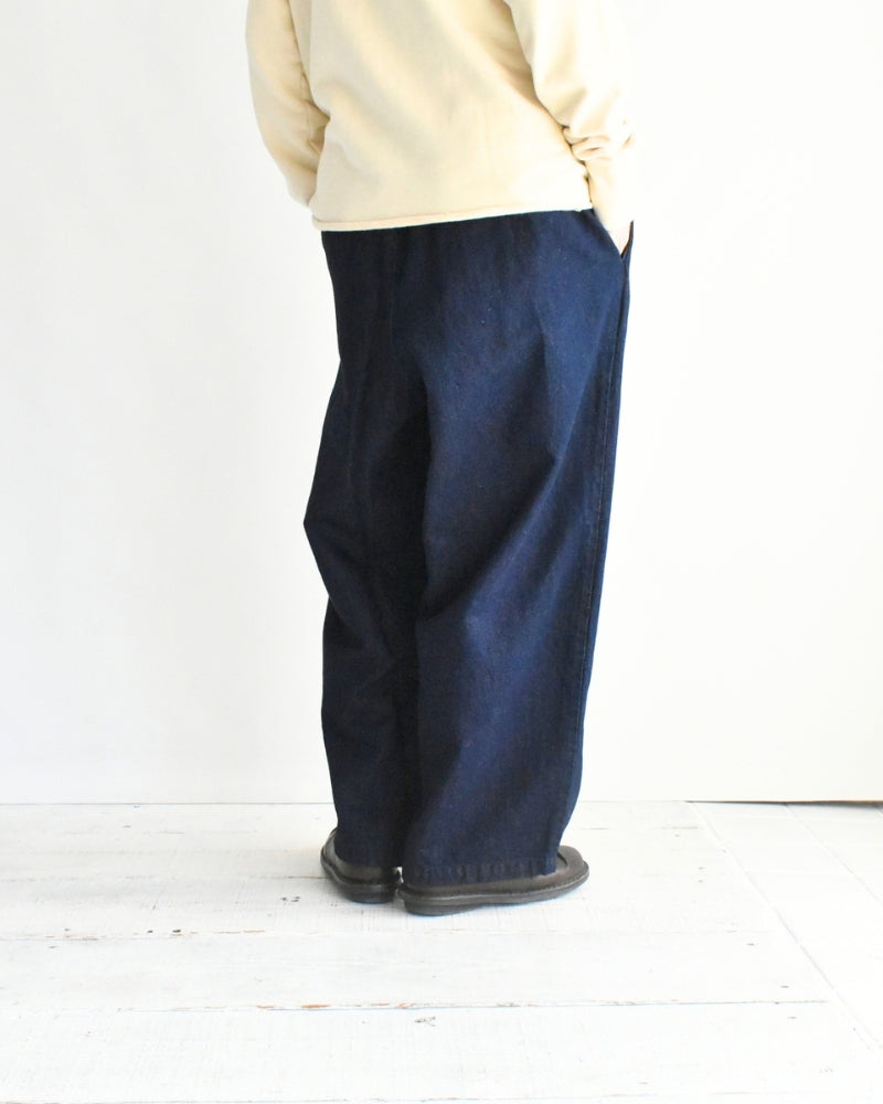 Cotton Linen Denim Tuck Pants in OneWash