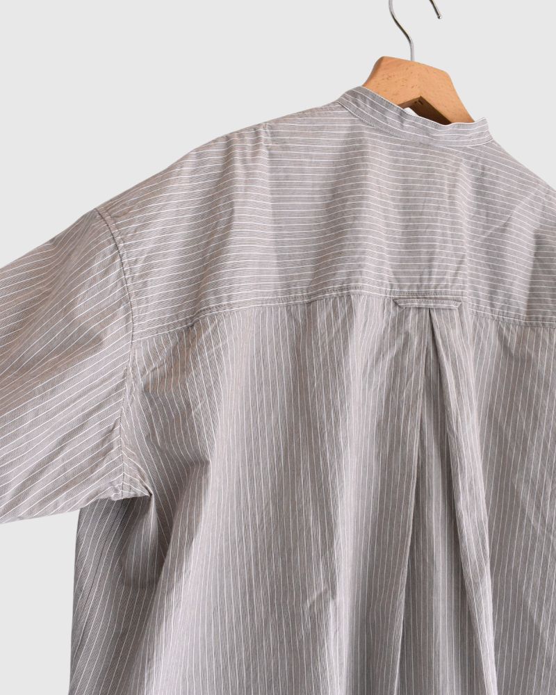 Band Collar Big Shirt in BrownStripe