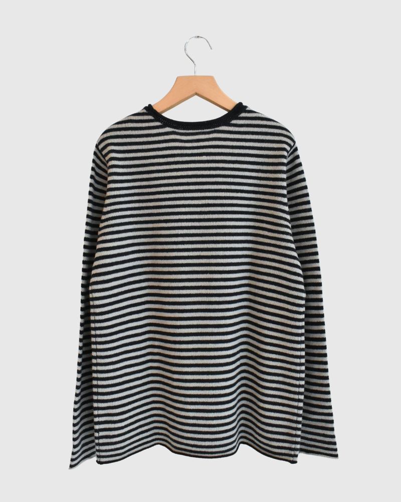 Border knit pullover in Pebblegray/Navy