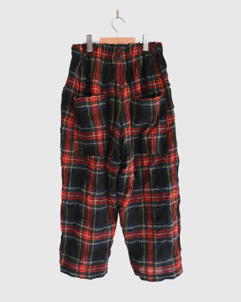 Cotton wool tartan check pants in Black
