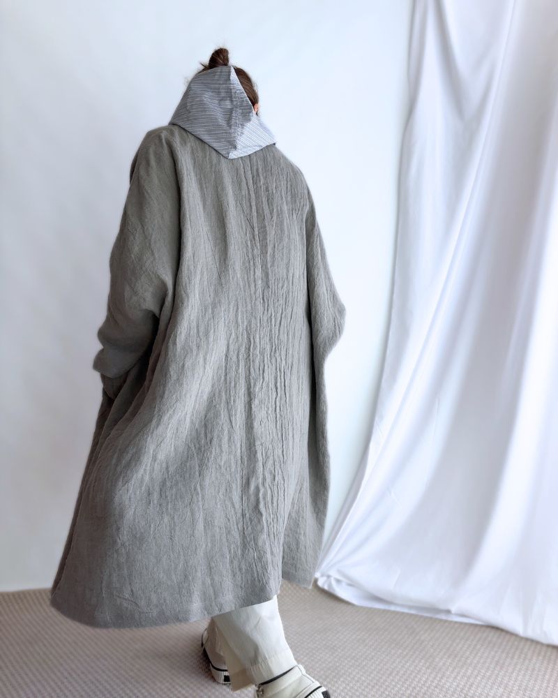 Linen Hemp Dolman Coat in Sumi